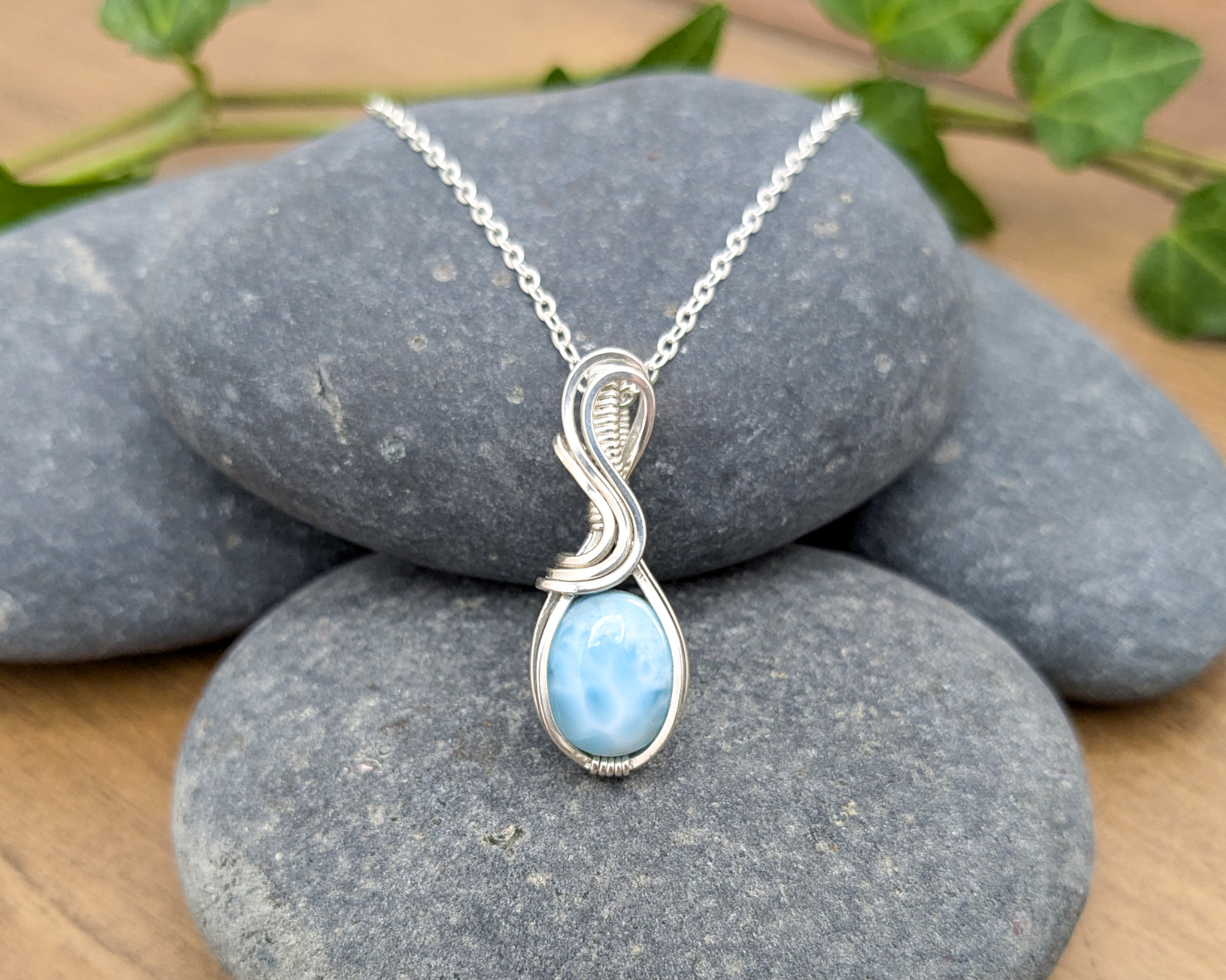 Simple Oval Blue Larimar sterling silver deals chain bracelet